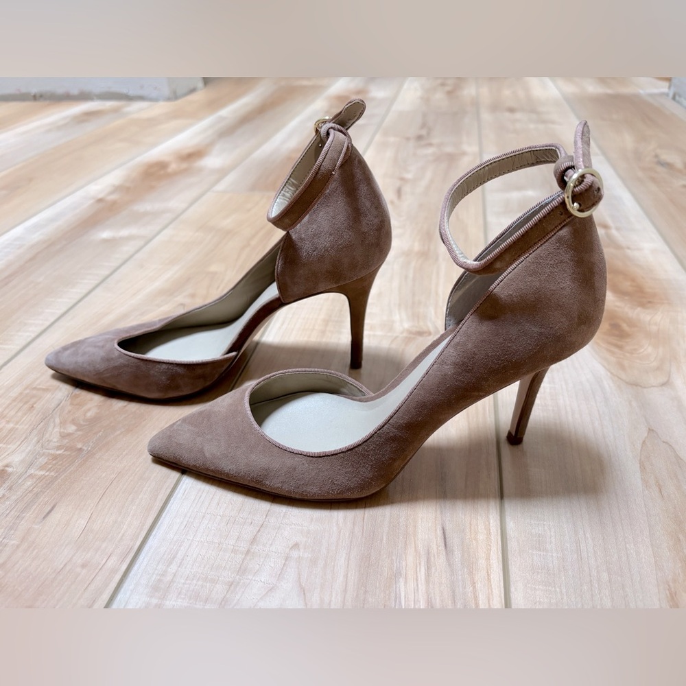 Ann Taylor Tan High-Heeled Pumps with Ankle Straps 7.5